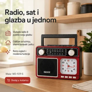Retro Radio sa Satom, Bluetoothom i Solarnim Punjenjem